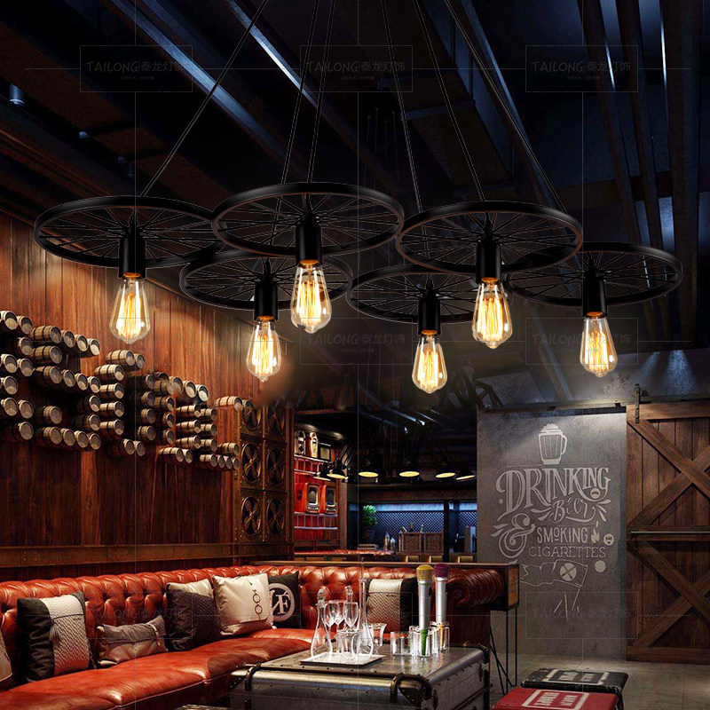复古怀旧铁艺l吊灯工业风个性酒吧台网咖装饰创意车轮吊灯,淘宝优惠券,粉丝福利购,淘宝优惠卷