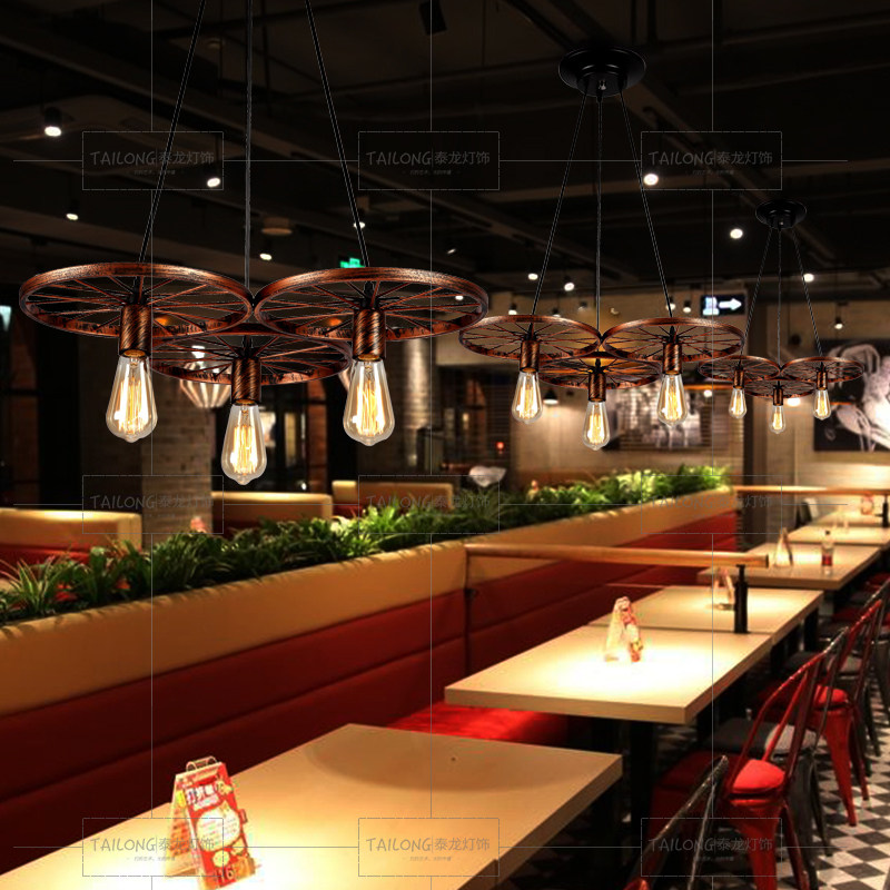 复古怀旧铁艺l吊灯工业风个性酒吧台网咖装饰创意车轮吊灯,淘宝优惠券,粉丝福利购,淘宝优惠卷