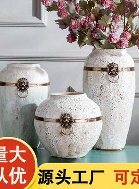 景德镇带铜环日式清新白色花摆件园林客厅展厅会所软装饰花盆