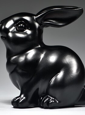 黑色木质兔子摆件实木雕刻十二生肖黑兔吉祥物客厅补角装饰工艺品