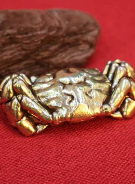 铜实心横财螃蟹玩具手把件茶宠男女随身纵横天下偏财八方来财挂饰