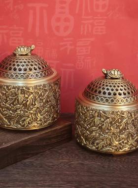 黄铜千鹤龟熏香炉沉香熏香炉中式古典禅意摆件铜香炉茶道家用装饰