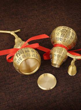 黄铜百福葫芦摆件纯铜空心开口大葫芦客厅家居装饰葫芦工艺品