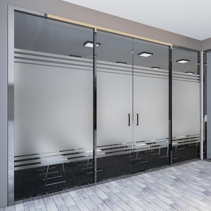 办公室玻璃贴膜百叶窗户隔断线条磨砂静电贴纸透光不透明防窥走光 - 图0