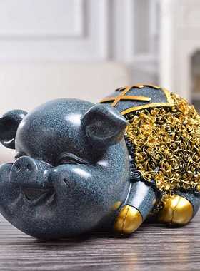 新款直销树脂工艺品欧式蓝色大号幸福猪摆件 创意客厅电视柜家居