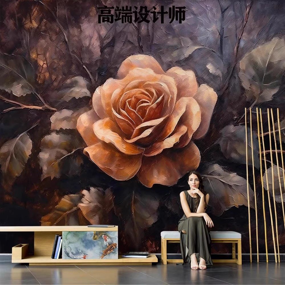 3d北欧粉色花朵墙纸客厅电视背景墙壁纸沙发卧室床头酒店餐厅壁画,淘宝优惠券,粉丝福利购,淘宝优惠卷