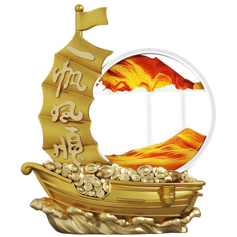 酒柜装饰品摆件高档轻奢办公室电视柜客厅玄关一帆风顺流沙画沙漏,淘宝优惠券,粉丝福利购,淘宝优惠卷
