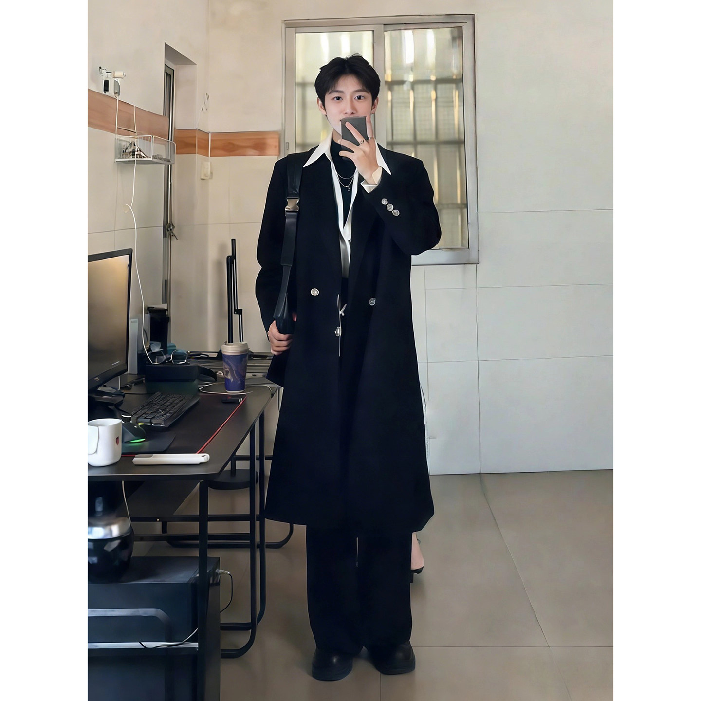 英伦风中长款过膝毛呢大衣男士韩系垫肩设计感克苏鲁文职风衣外套,淘宝优惠券,粉丝福利购,淘宝优惠卷