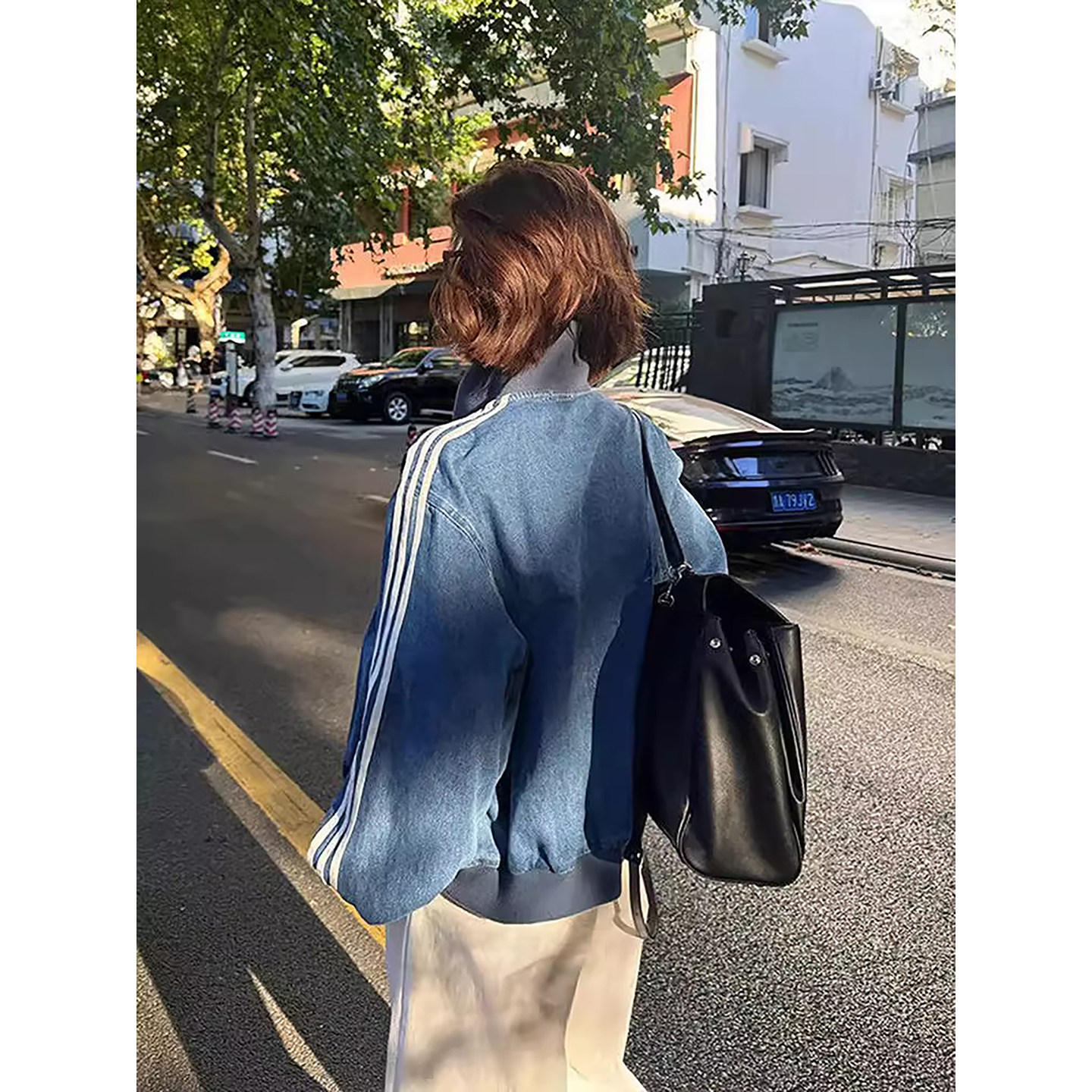 美式复古运动风牛仔外套男女立领拉链三条杠夹克短款水洗蓝棒球服,淘宝优惠券,粉丝福利购,淘宝优惠卷