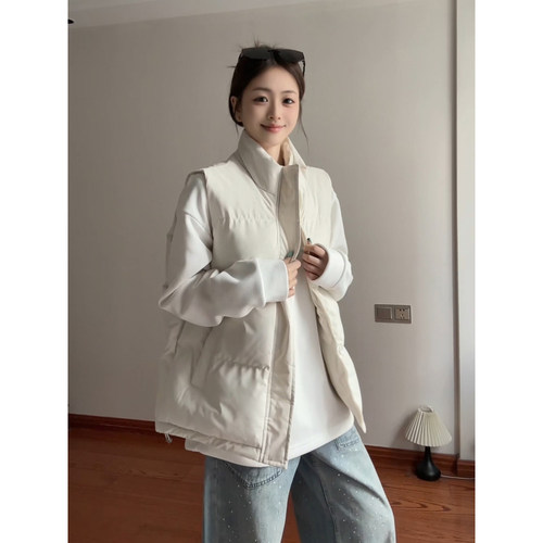 美式轻薄无袖羽绒马甲男冬季保暖加厚可外穿棉服背心叠穿立领外套 - 图1