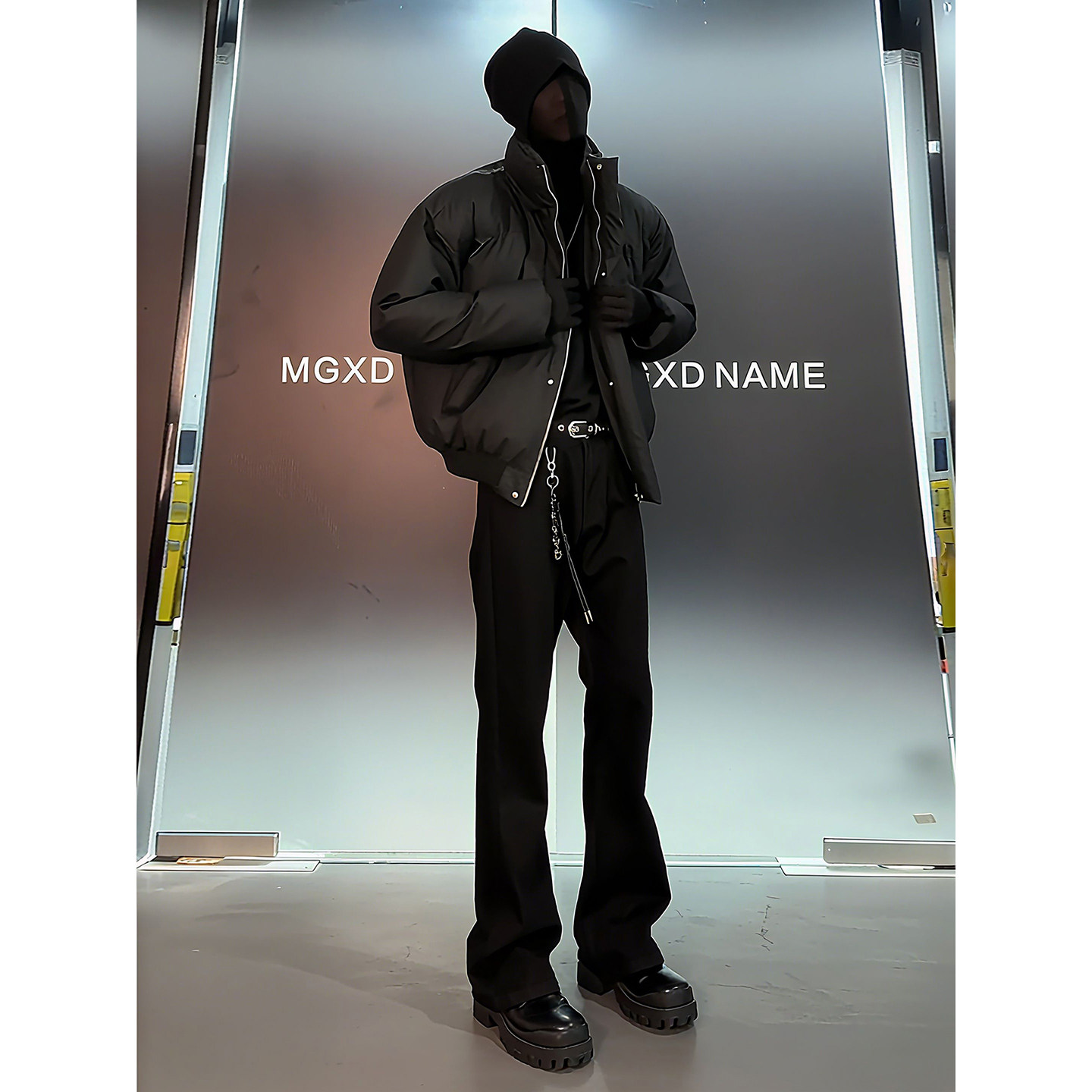 黑色可拆卸连帽pu皮羽绒棉服男生搭配一整套冬装高腰深档牛仔裤子,淘宝优惠券,粉丝福利购,淘宝优惠卷