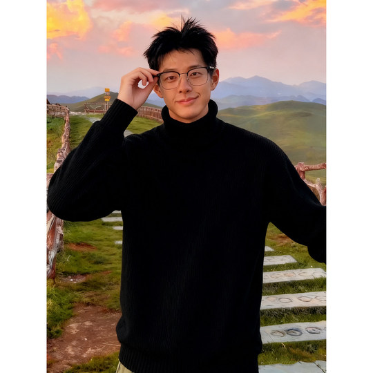 Cleanfit black turtleneck men's winter sweater