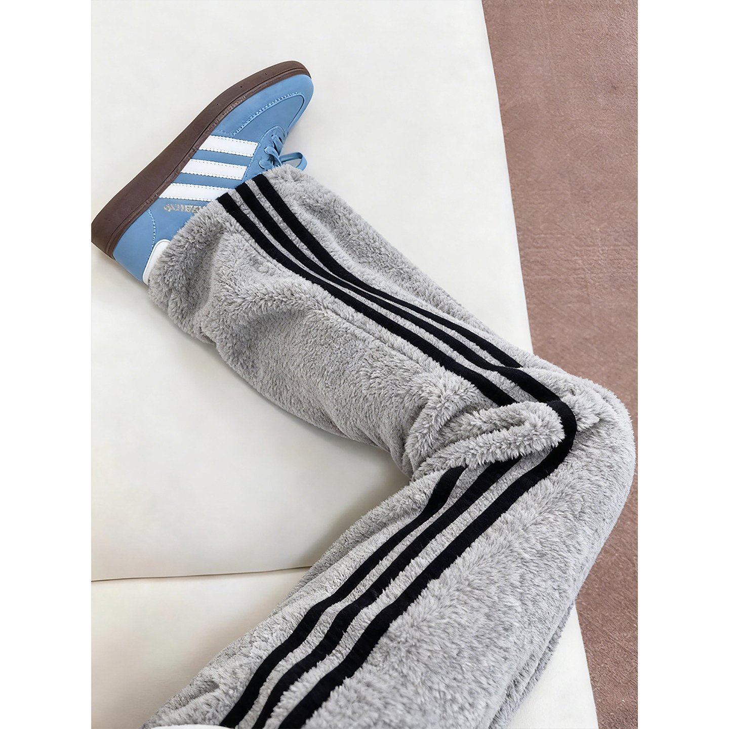 美式三道杠灰色抓绒卫裤男款冬季羊羔绒保暖裤子加绒加厚防寒棉裤,淘宝优惠券,粉丝福利购,淘宝优惠卷