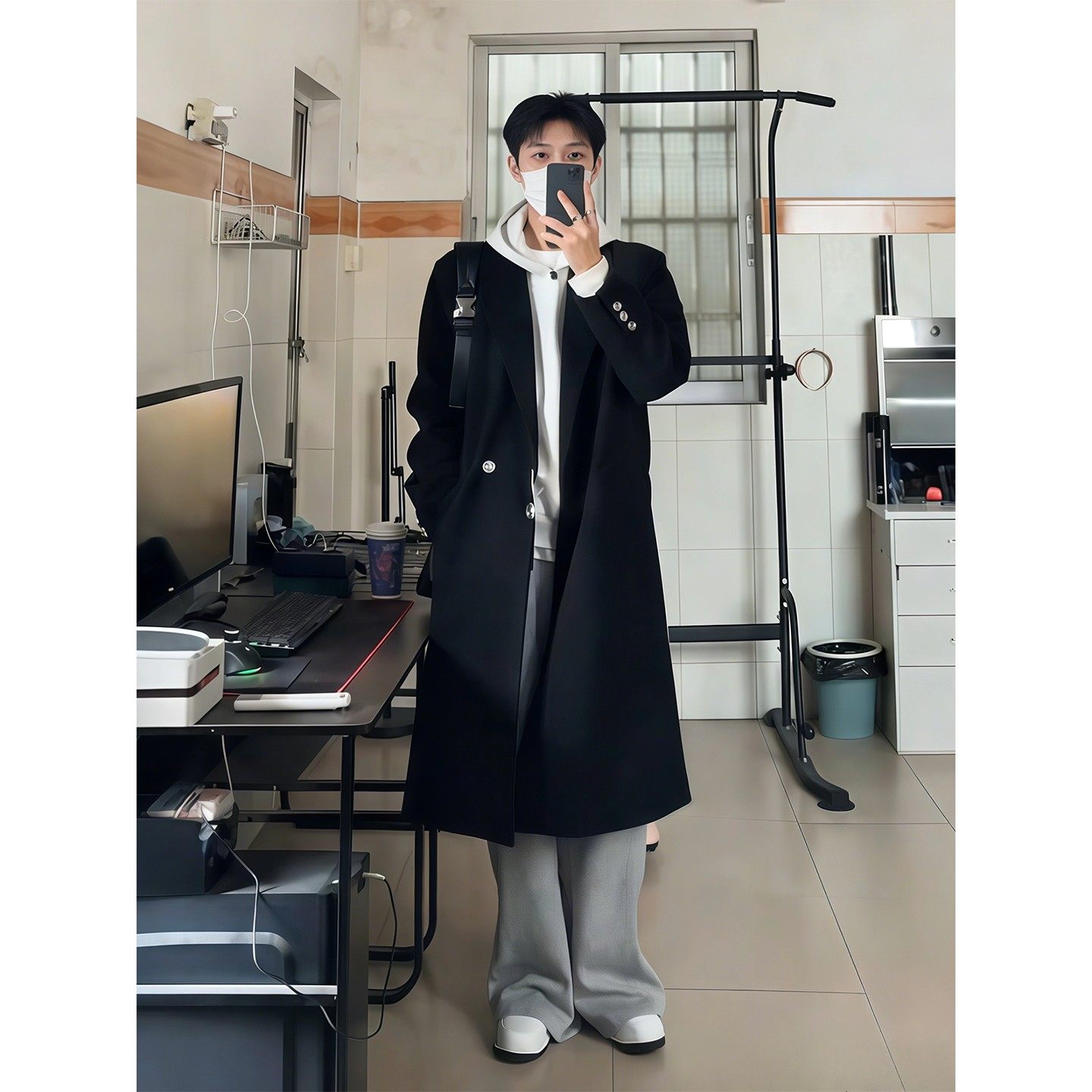 英伦风中长款过膝毛呢大衣男士韩系垫肩设计感克苏鲁文职风衣外套,淘宝优惠券,粉丝福利购,淘宝优惠卷