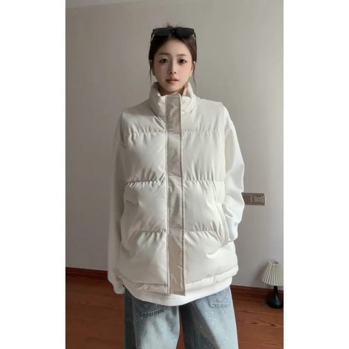 黑色羽绒马甲男女秋冬季外穿无袖立领坎肩棉服美式叠穿棉背心外套 - 图3