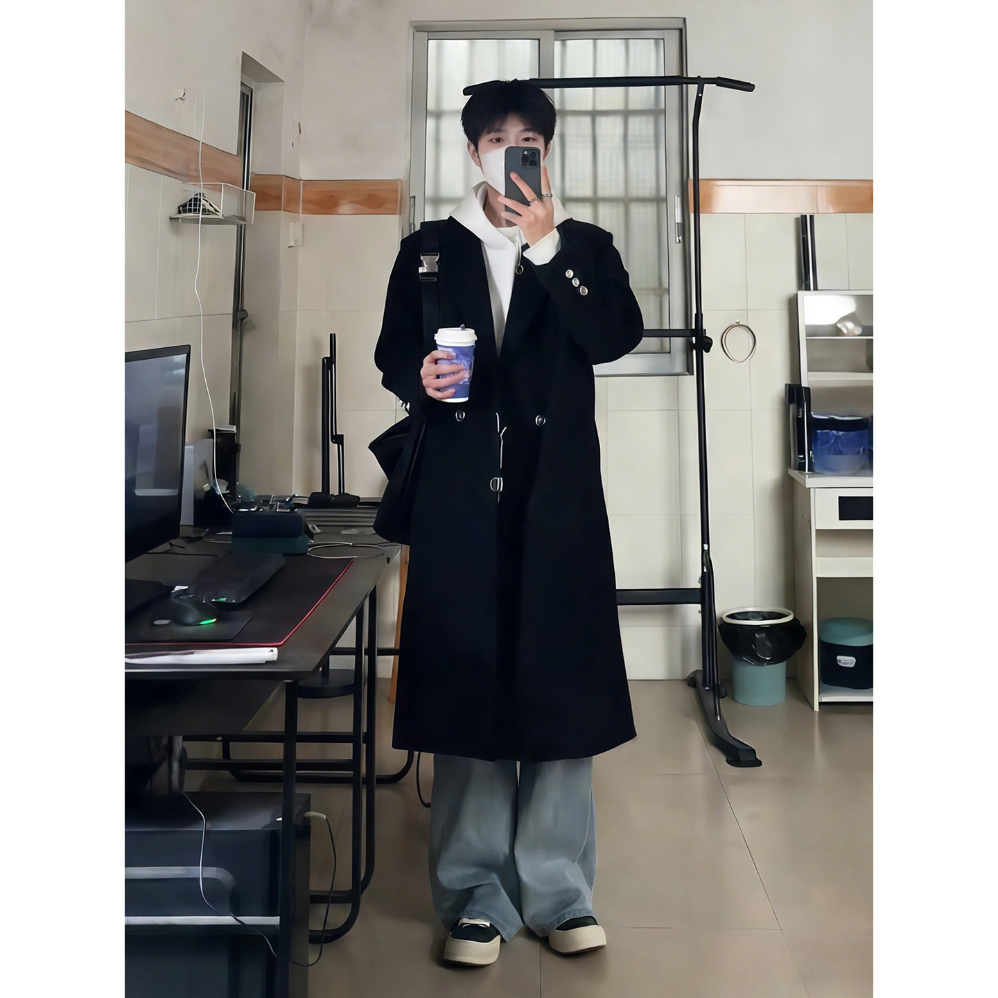 英伦风中长款过膝毛呢大衣男士韩系垫肩设计感克苏鲁文职风衣外套,淘宝优惠券,粉丝福利购,淘宝优惠卷