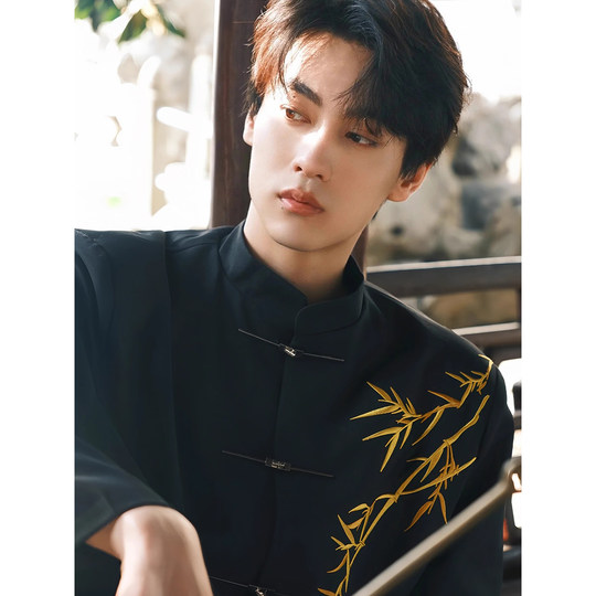 Golden bamboo embroidery men's new Chinese tunic suit