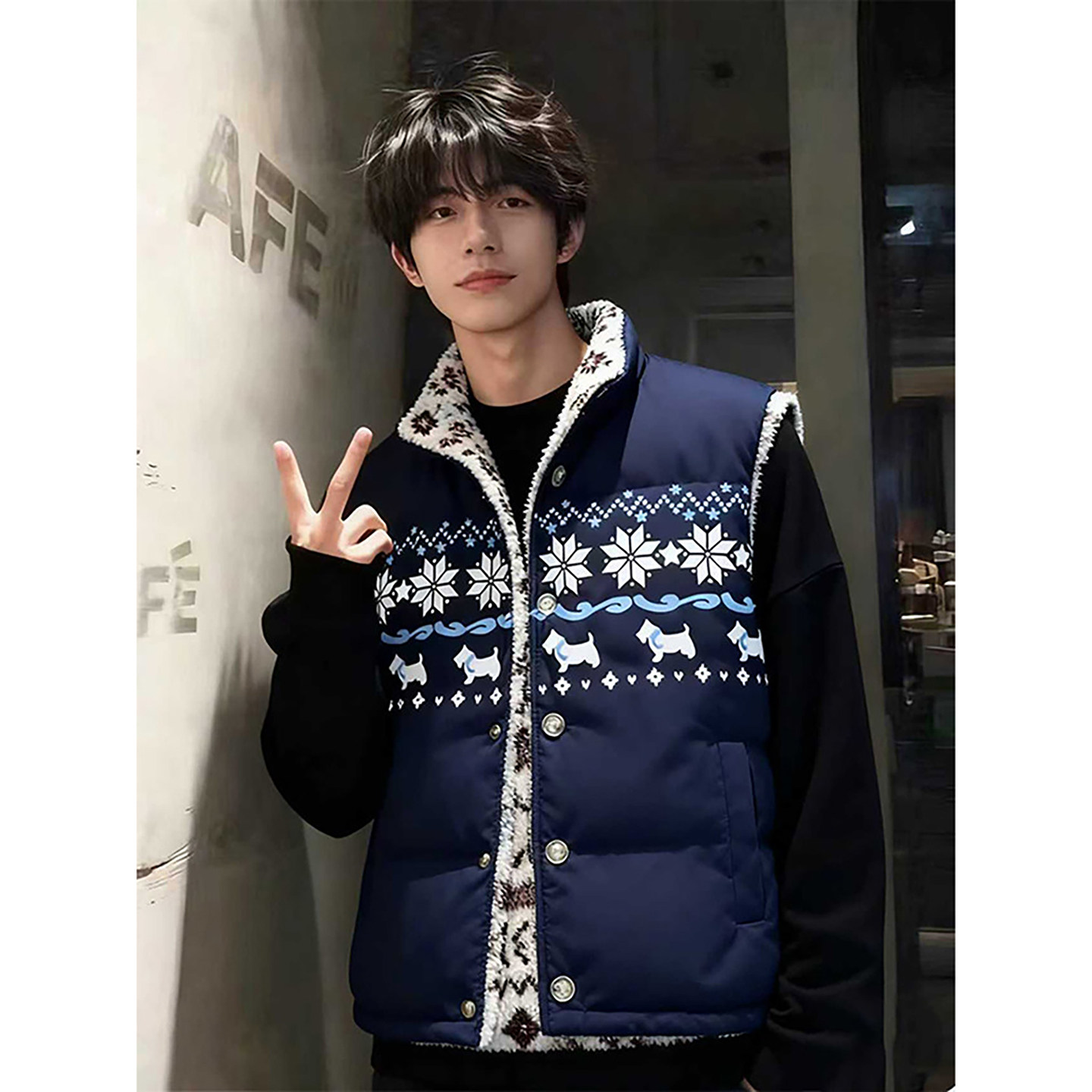 美式复古双面穿工艺拼接设计马甲男女冬季摇粒绒加厚保暖棉服外套,淘宝优惠券,粉丝福利购,淘宝优惠卷