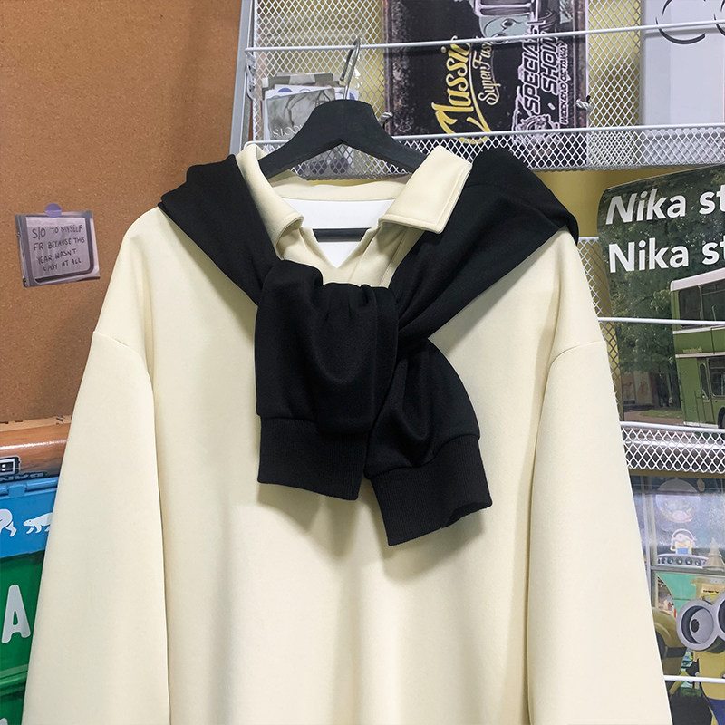 假两件v领正肩POLO衫长袖卫衣男款秋季穿搭一整套搭配潮牌牛仔裤,淘宝优惠券,粉丝福利购,淘宝优惠卷