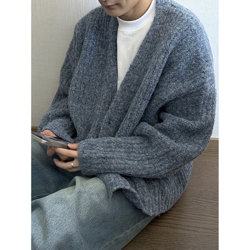 美式复古粗毛呢开衫毛衣男开春穿搭高级感外套重磅情侣慵懒针织衫,淘宝优惠券,粉丝福利购,淘宝优惠卷