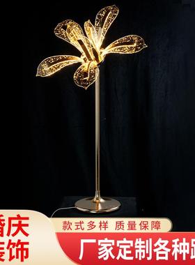 三头冰条水晶铁艺路引灯饰水晶挂钩婚礼迎宾摆件百合花树灯轻奢