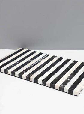 简约现代大理石黑白条纹托盘摆件样板房家居客厅茶几桌面软装饰品
