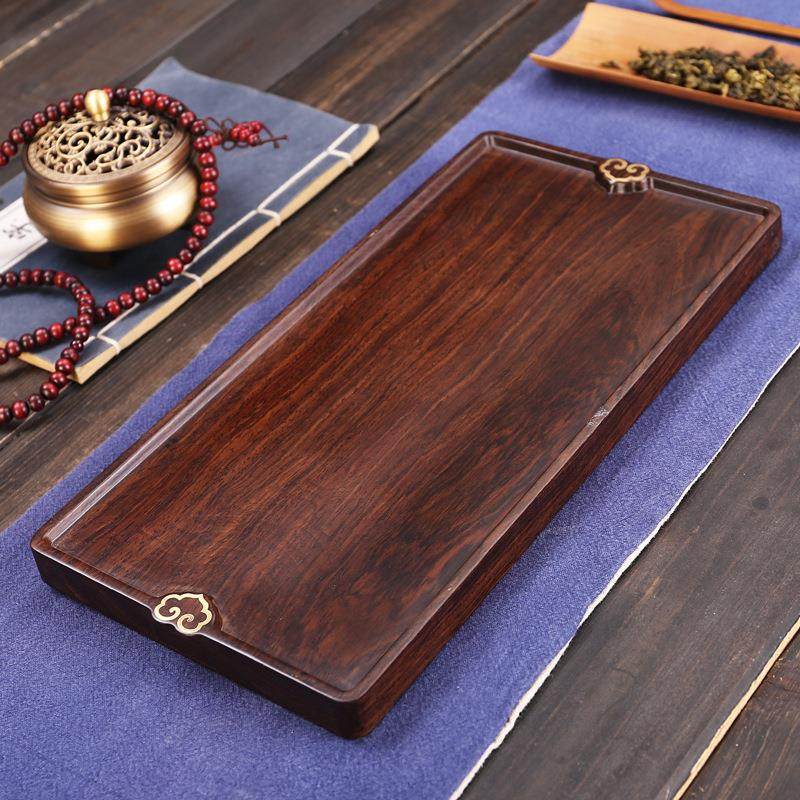 黑檀木实木茶台铜木干泡台嵌入黄铜线整块原木家用便携整版茶托盘 - 图1