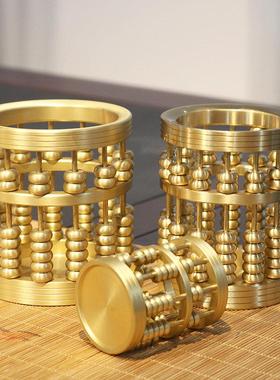 黄铜算盘笔筒纯铜中式摆件办公室桌面创意礼物铜艺术品家居装饰品