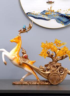 鹿摆件创意发财树招财客厅电视柜酒柜玄关乔迁结婚开业送礼装饰品