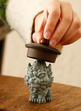 青砂石招财寿龟盖置茶宠摆件创意家居客厅鱼缸造景沉水麒麟装饰品