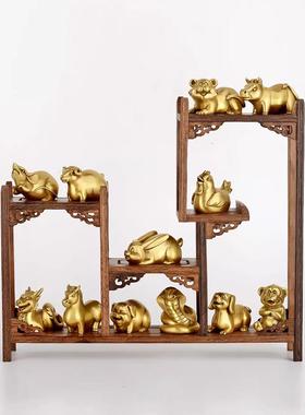 铜十二生肖摆件全套12鼠龙猴虎马狗兔羊猪牛蛇鸡三合客厅装饰品