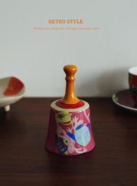 法式乡村 出口欧式插画风复古陶瓷手摇铃铛 餐桌仪式感 礼物装饰