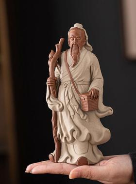 华佗神医陶瓷雕塑像 中式艺术桌面摆件 禅意家居紫砂工艺品