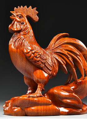 花梨木雕大公鸡摆三合十二生肖木头鸡家居客厅装饰品开业乔迁送礼
