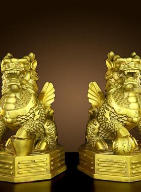 铜麒麟摆件公母一对纯铜八卦麒麟客厅办公室镇宅招财家居饰品