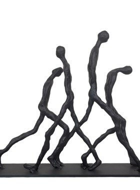 现代极简a约黑色铸铁金属人物摆件创意抽象工艺品办公室书房博古