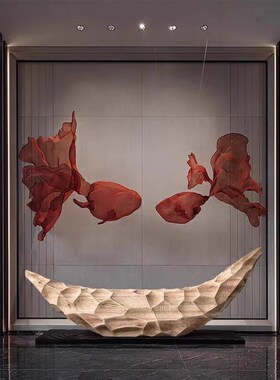 金鱼雕塑b铁艺轻奢中式空中悬挂吊饰金属网格商场酒店大型摆件定