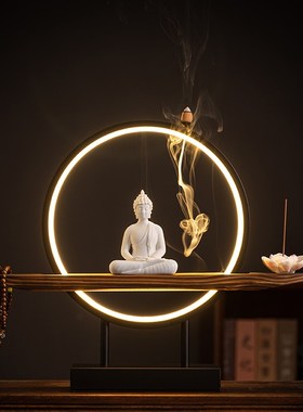 新中式禅意陶瓷i大日如来佛摆件家居客厅玄关桌面软装饰品创意灯