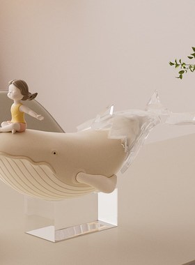 乘风破浪鲸鱼摆件艺术家居高级感软装G姹寂风客厅书房电视柜装饰