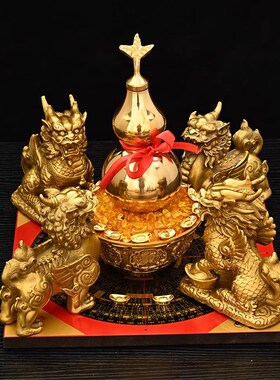 铜制聚财阵葫芦龙龟金蟾貔貅罗盘麒麟风水聚宝盆招财家居店铺摆件