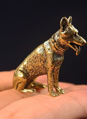 速发实心纯黄铜办公桌面小摆件大黄品古铜茶宠饰品工艺品礼狗手把