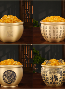 速发纯黄摆米缸百福铜缸聚宝盆客厅玄关家居铜件工艺品小铜盆存钱