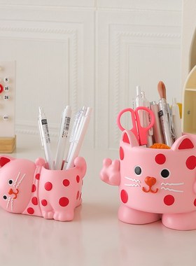 速发可爱多巴胺波系猫笔筒治愈点摆件办公桌面生工位装饰品创意礼