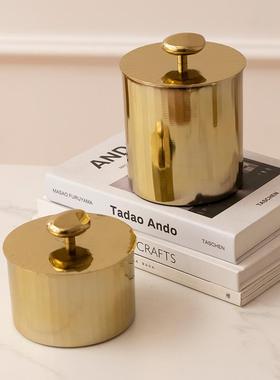 进CSP口铝制金银罐色储物代棉签房收纳现北欧样板梳妆台首饰盒装