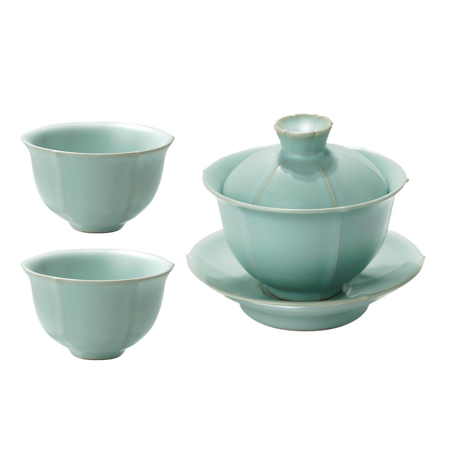 汝窑才碗茶杯套装M8101泡盖茶碗景德镇汝瓷功夫盒茶三具复古青瓷,淘宝优惠券,粉丝福利购,淘宝优惠卷