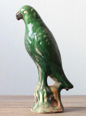 唐彩鹦鹉摆件绿釉书三房瓷鹦鹉家居装饰彩陶软装品饰收藏艺术品纯