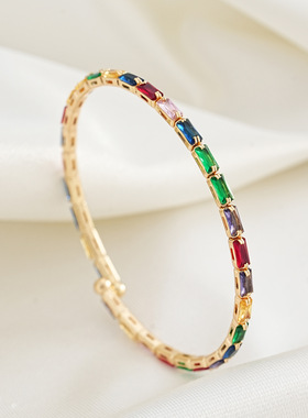 新款锆石手镯高级感小众气质多巴胺复古ins时尚彩色设计手饰百搭
