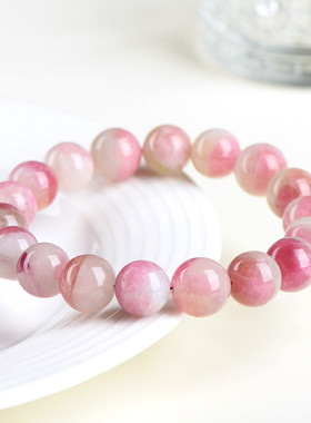 久雅水晶天然粉碧玺圆珠手链粉色碧玺玉散珠手串厂家直销