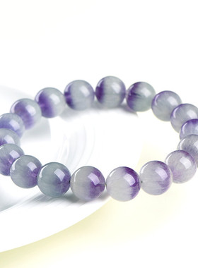 久雅水晶天然紫萤石圆珠聚宝盆手链紫色聚宝盆萤石手串