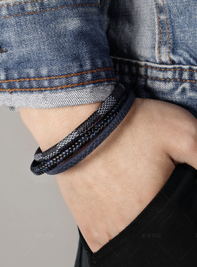 电商原创复古老花色皮手链男女通用多层手工编织磁铁扣手环